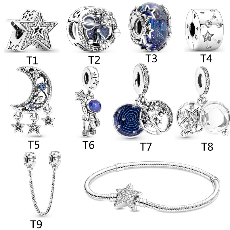 Phụ kiện làm trang sức PANDORA hình ngôi sao/ vũ trụ/ dải ngân hà mạ bạc 925