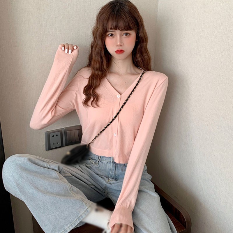 Áo Khoác Cardigan Dệt Kim Cổ Tim Xinh Xắn Cho Nữ