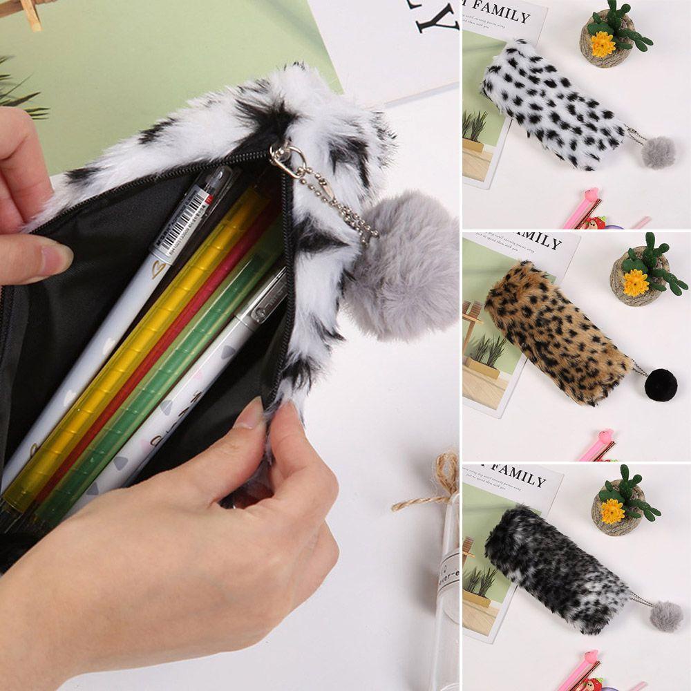 Túi Đựng Bút Bằng Vải Bông Họa Tiết Da Báo Sáng Tạo Thời Trang Mùa Đông Dành Cho Trẻ Em