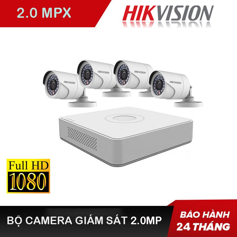 Bộ Camera giám sát Hikvision Full HD 1080P – 2.0 MP, Kèm đủ phụ kiện lắp đặt – Bảo hành 2 năm – Hàng chính hãng