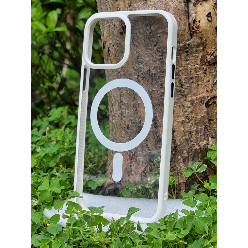 Ốp lưng X&M trong viền màu hỗ trợ sạc Magsafe Cho iPhone 13, 13 Pro, 13 Pro Max, 12 Pro Max lưng trong suốt siêu đẹp