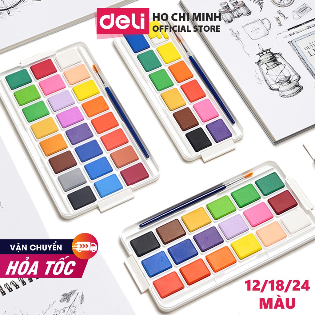 Màu nước dạng nén Deli - dành cho người mới bắt đầu - 12 màu/18 màu/24 màu - 73868 / 73869 / 73870