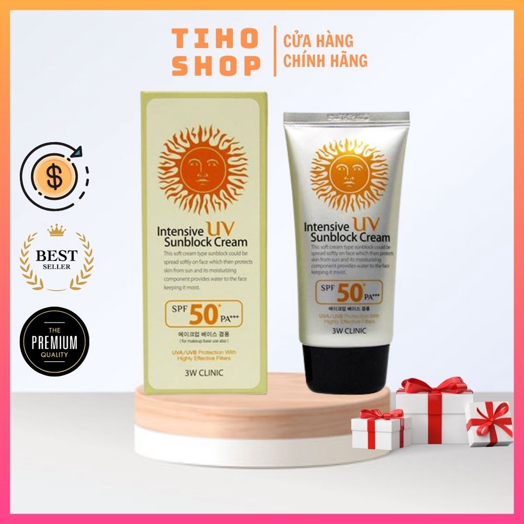 Kem chống nắng 3W Clinic Hàn Quốc Intensive UV Sunblock Cream SPF 50 PA+++ 70ml giúp bảo về da và dưỡng ẩm cho da