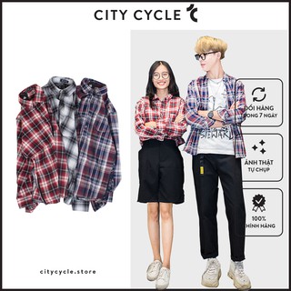 Áo sơ mi caro nam nữ phối khóa City Cycle - Áo sơ mi nam dài tay Unisex kẻ caro Local Brand
