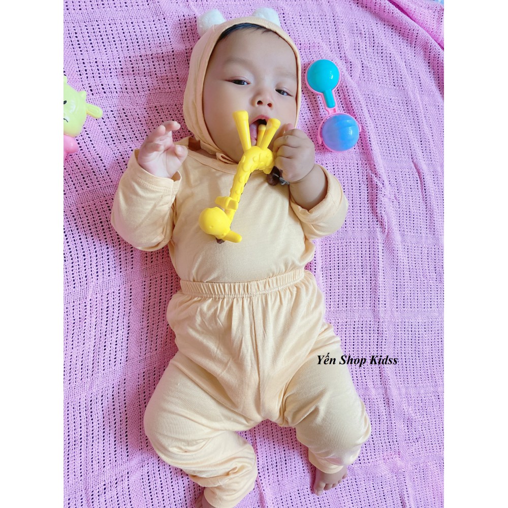 Sale !!! Bộ Dài Tay Kèm Mũ Quả Bông Minky Mom Đáng Yêu Cho Bé (Size từ 6-19kg)