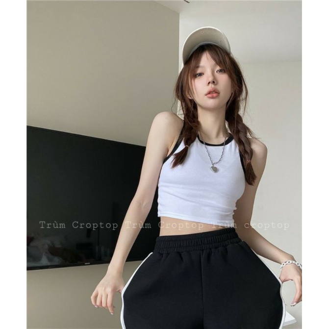 Áo Croptop Ba Lỗ Phối Viền Nữ Basic Phong Cách Hàn Quốc Mùa Hè Năng Động