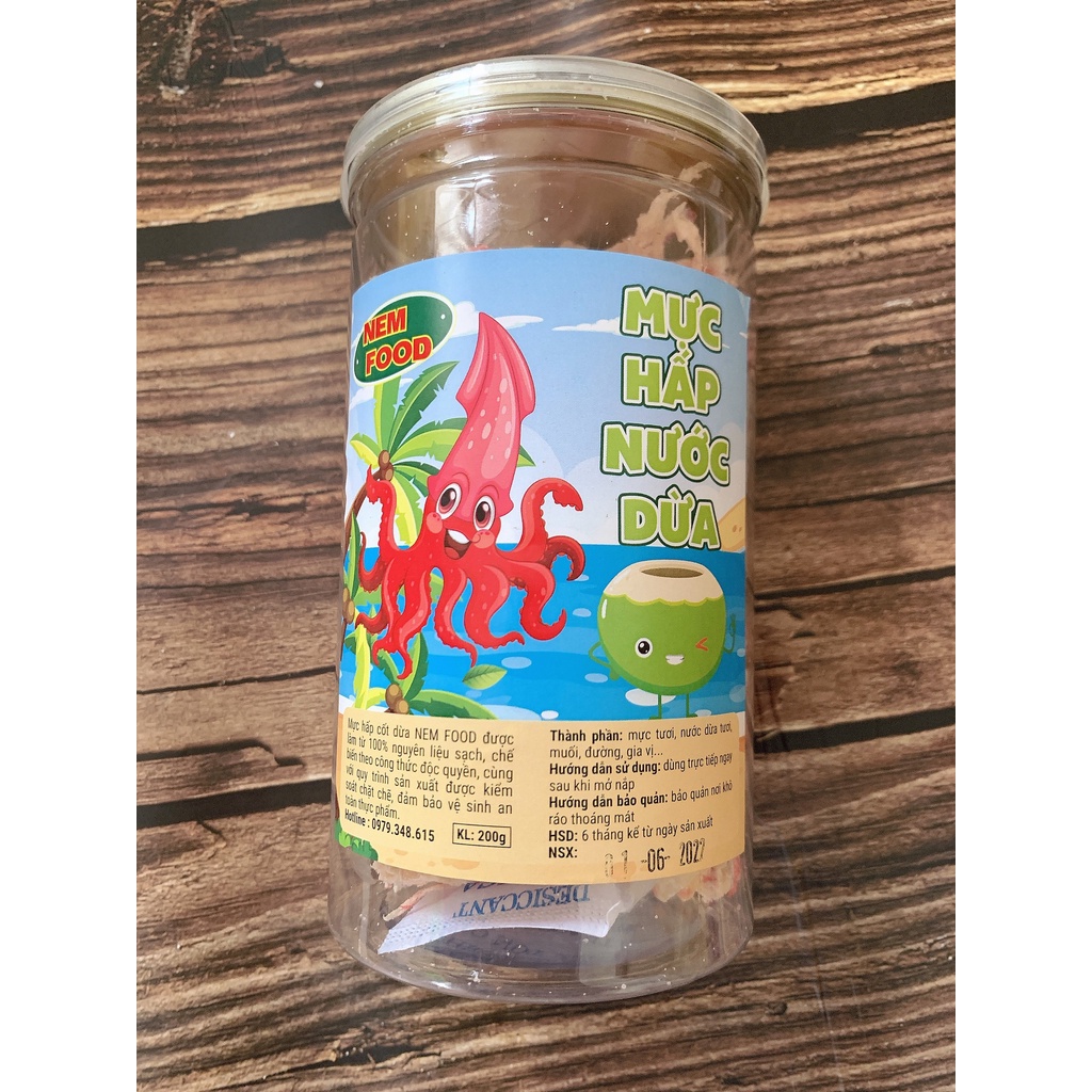 Mực Hấp Cốt Dừa NEM FOOD Hũ pet 200g Loại Ngon Đồ Ăn Vặt Hà Nội