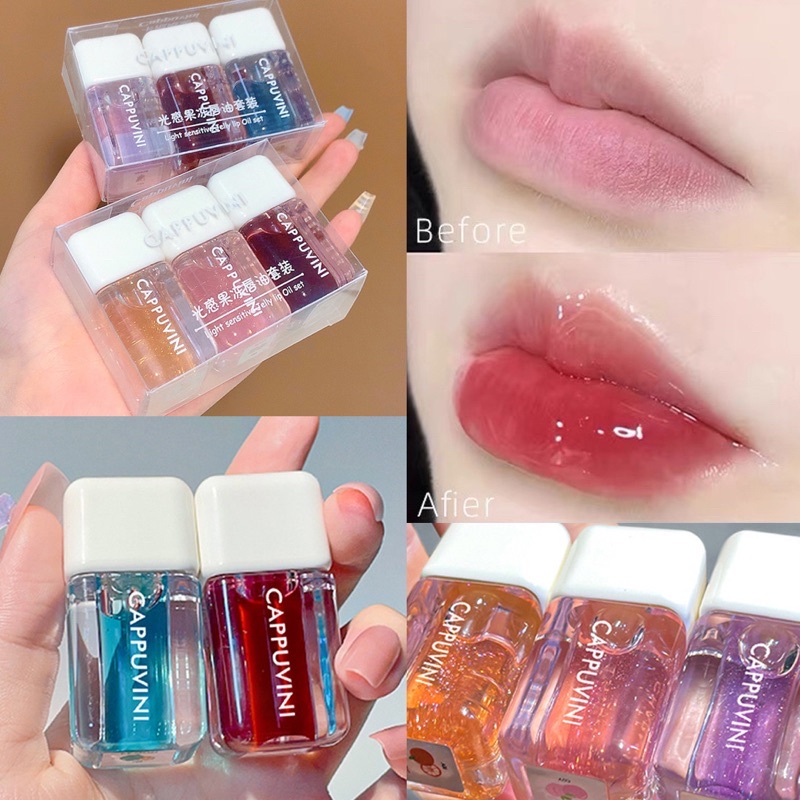 Bộ 3 son môi CAPPUVINI tông màu nude lấp lánh 3D dưỡng ẩm hiệu quả