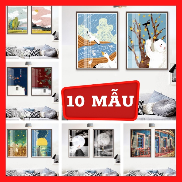 Bộ 2 - Tranh treo tường - Trang trí phòng khách Hiện đại/Gỗ MDF Hàn Quốc chống ẩm mốc, mối mọt TD8