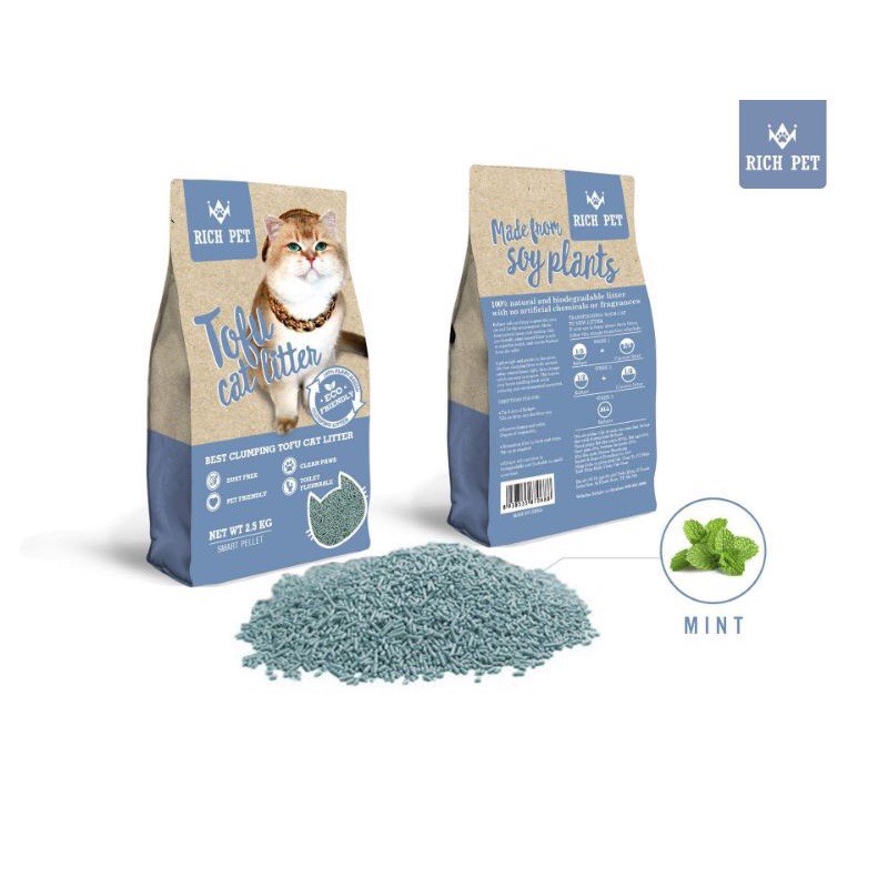 Cát mèo đậu nành Richpet an toàn khử mùi cát tofu cat litter hữu cơ 2,5kg cho máy Petree Minion, Pura X, Pura Max R