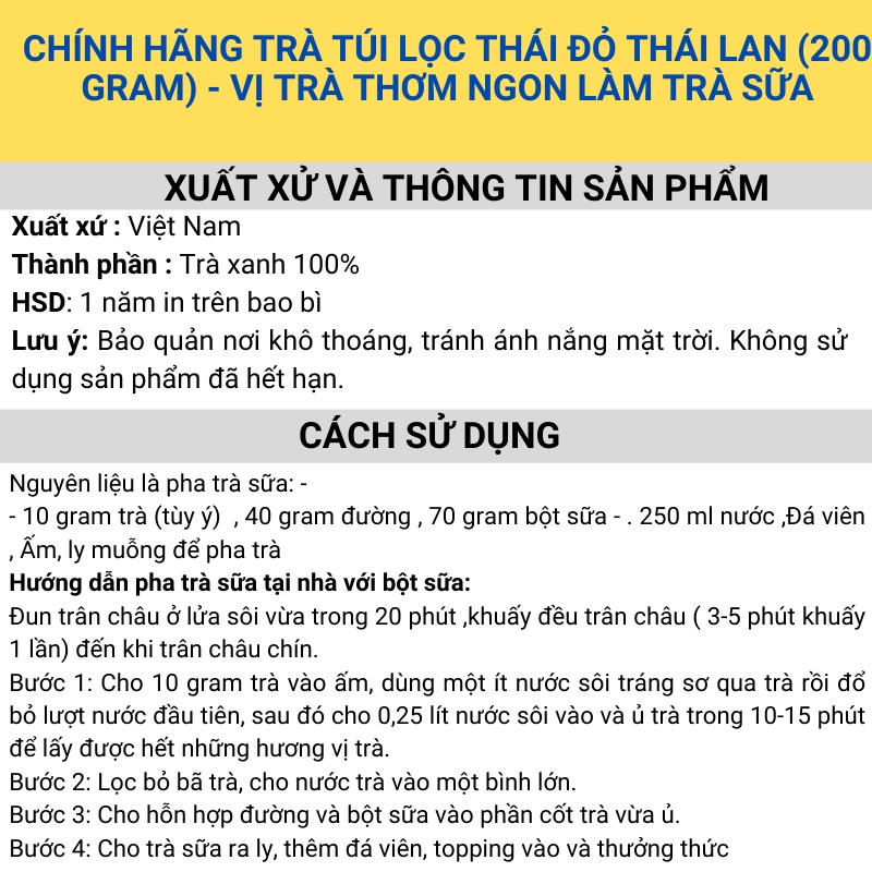 Trà thái Đỏ Thái Lan Chính hãng (400 gram) - Nguyên liệu pha chế trà sữa | BigBuy360 - bigbuy360.vn