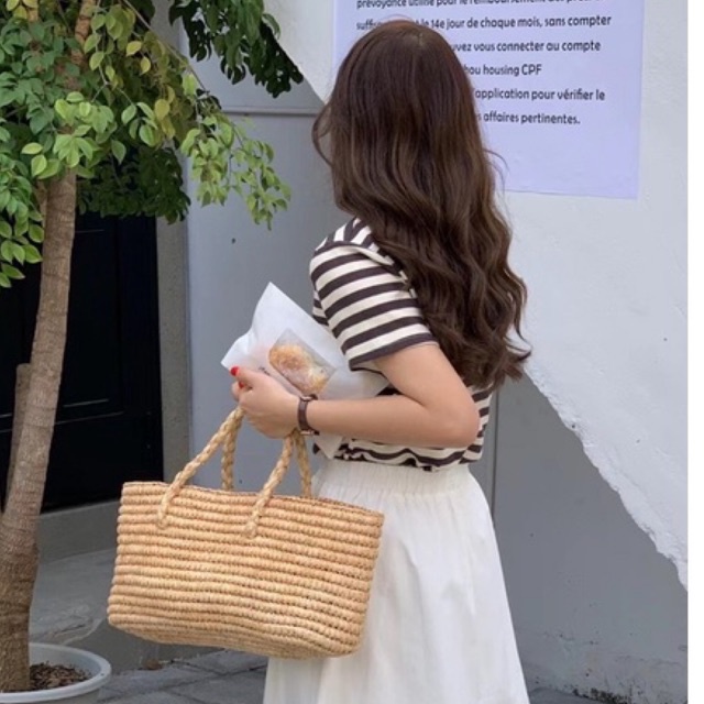 Áo kẻ ngang sợi dệt form vừa cổ tròn (A2805) | BigBuy360 - bigbuy360.vn