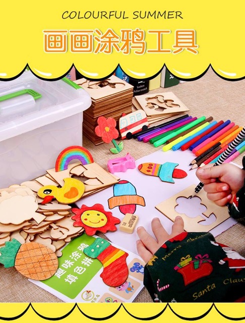 Bộ khuôn vẽ vè ghép hình bằng gỗ loại to 48-50 mảnh cho bé