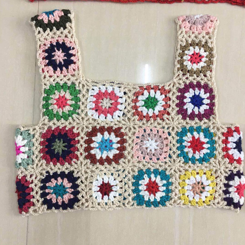 Xiangbao Áo Tank Top Mini Không Tay Khoét Rỗng Nhiều Màu Sắc Họa Tiết Hoa Phong Cách Boho Cho Nữ