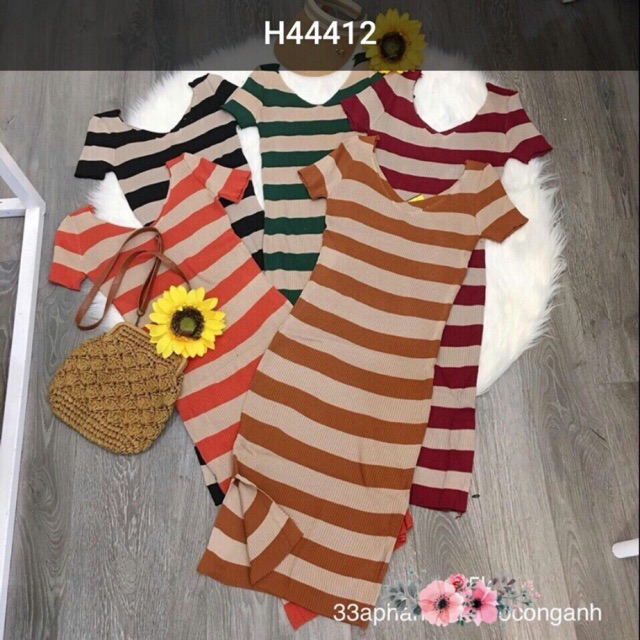 Đầm body kẻ to cổ tim trước sau
