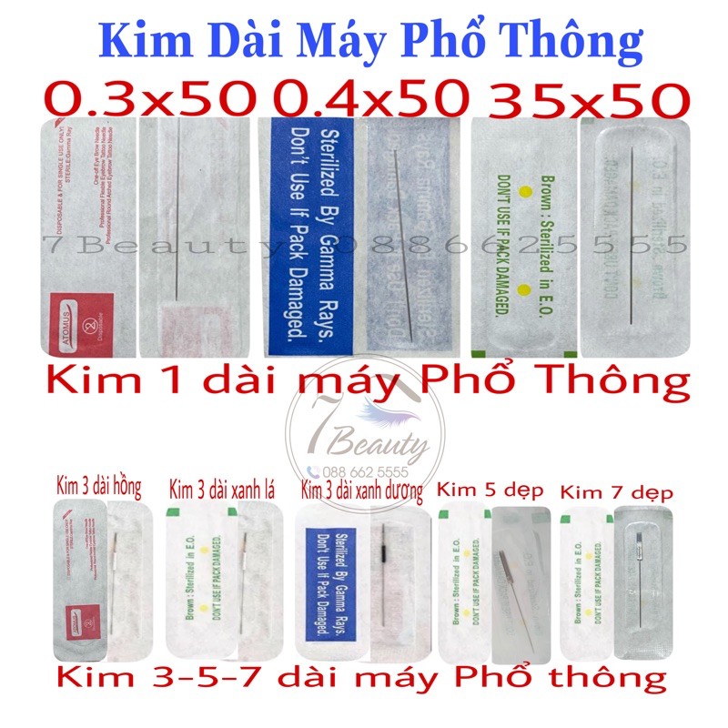 [50-100 Cái]Kim Dài Máy Phổ Thông Phun Xăm (1-3-5-7)0