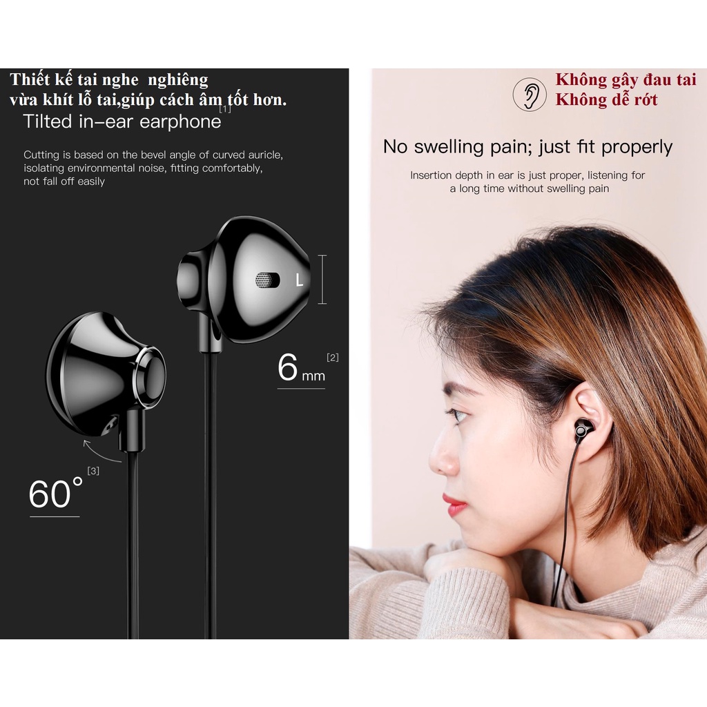 Tai nghe nhét tai tích hợp mic khử tiếng ồn chân cắm chuẩn 3.5mm Baseus Encok H06 Lateral
