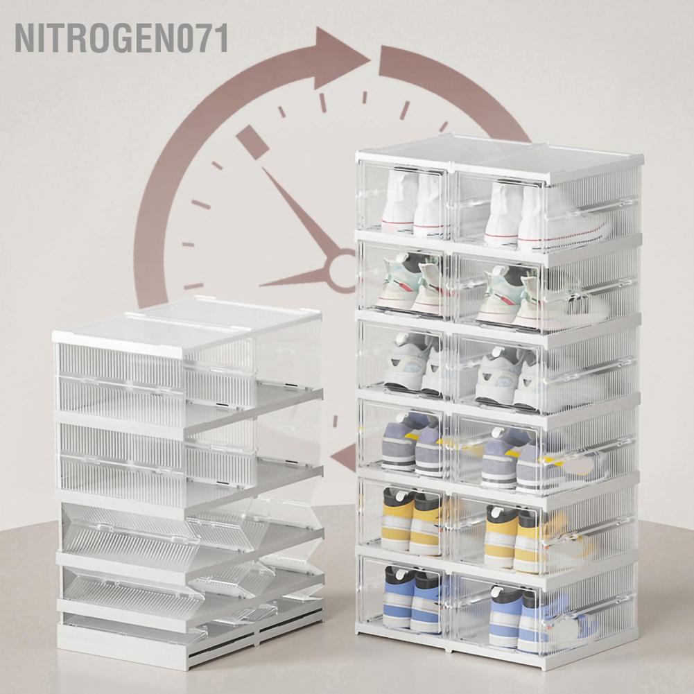 Nitrogen071 Hộp đựng giày trong suốt Bằng nhựa chống bụi có thể gập lại được Bộ tổ chức kết hợp xếp chồng lên nhau cho phòng ngủ tại nhà