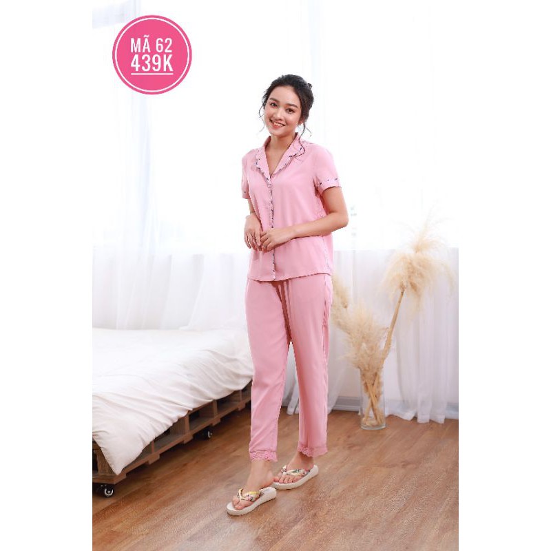 Bộ mặc nhà IK pijama áo ngắn tay quần dài lụa 0062 Giá 439.000đ