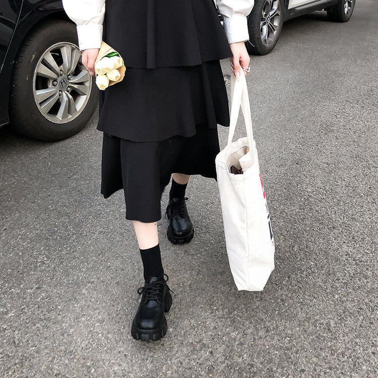 Giày oxford nữ mũi vuông da bóng ulzzang đế móng ngựa cao 4cm tăng chiều cao thời trang Hàn quốc mới, Lisa M66