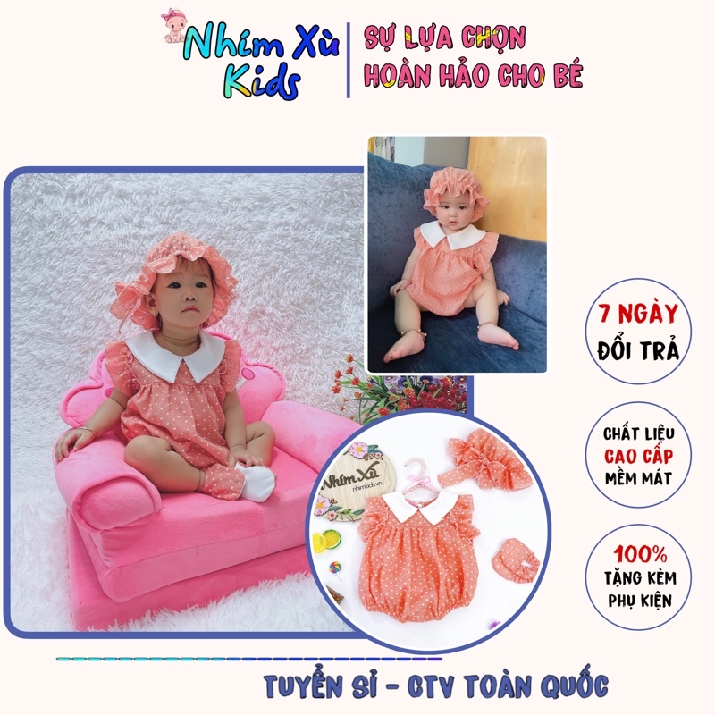 Bodysuit , Áo Liền Quần Chấm Bi Cam Bé Gái 3 đến 12kg Chất Đũi Thông Hơi [A141]