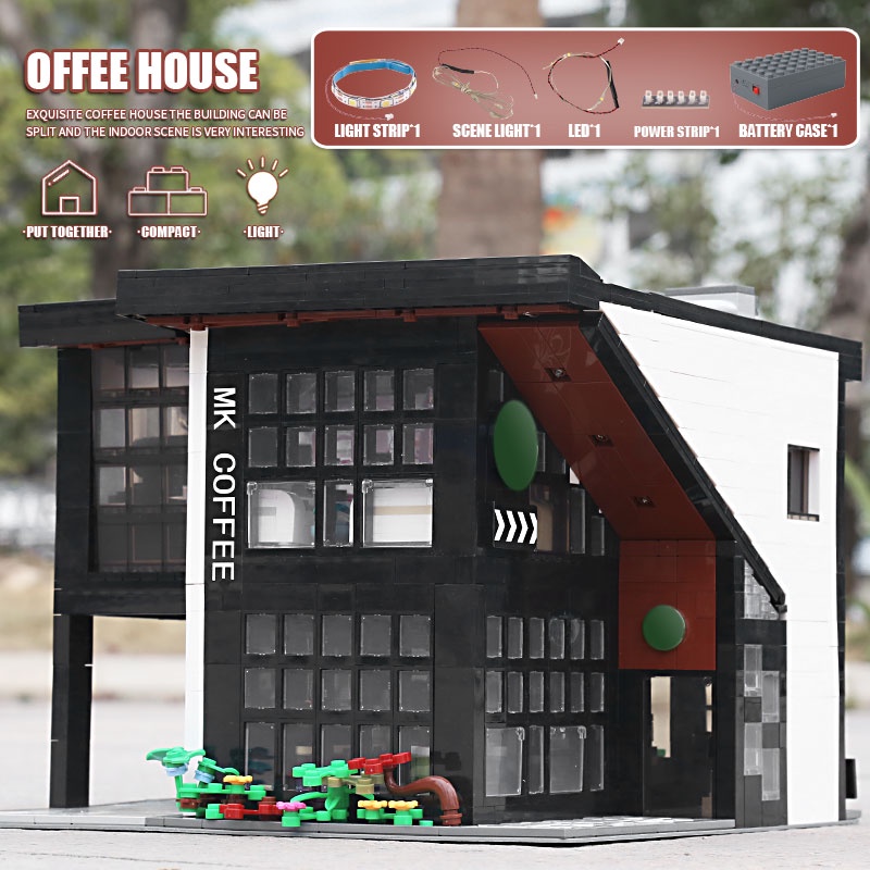 Đồ chơi Lắp ráp Mô hình MOULD KING 16036 Streetview he MOC-45635 Modern Cafe Modular With Led Parts