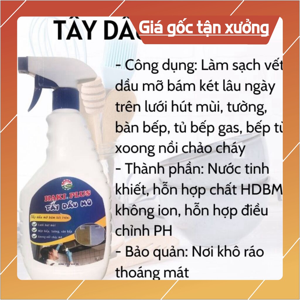 Tẩy dầu mỡ HAKI tẩy sạch dầu mỡ cứng đầu trên máy hút mùi, bếp gas, bếp từ, tường bếp, xoong chảo