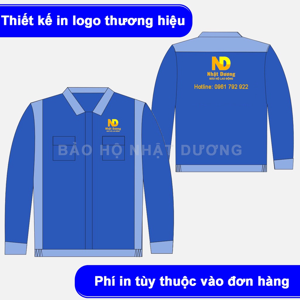 Quần áo bảo hộ lao động nam túi hộp dài tay màu xanh TB04, Đồ lao động Nhật Dương kaki pangrim mềm mát