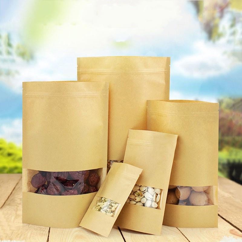 Sỉ 1KG túi Zip Giấy Kraft Có Cửa Sổ Dùng 1 Lần, Đựng Thực Phẩm Cao Cấp