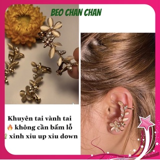 Khuyên tai hoa tai vành tai. Khuyên tai hoa tai kẹp hoa ngọc không cần bấm lỗ xinh xỉu up xỉu down