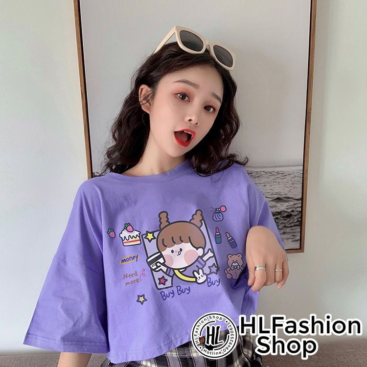 Áo croptop thun nữ bé gái đi mua sắm cực xinh, áo thun nữ HLFashion | BigBuy360 - bigbuy360.vn