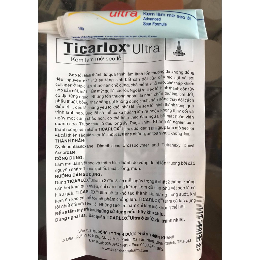 Kem làm mờ sẹo lồi Ticarlox Ultra 10g (Mẫu mới nhất DATE 2022