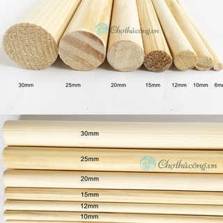 Combo 3 thanh gỗ tròn đường kính 2-2.5cm x Dài 2m từ gỗ thông phụ kiện treo rèm, macrame, handmade, decor