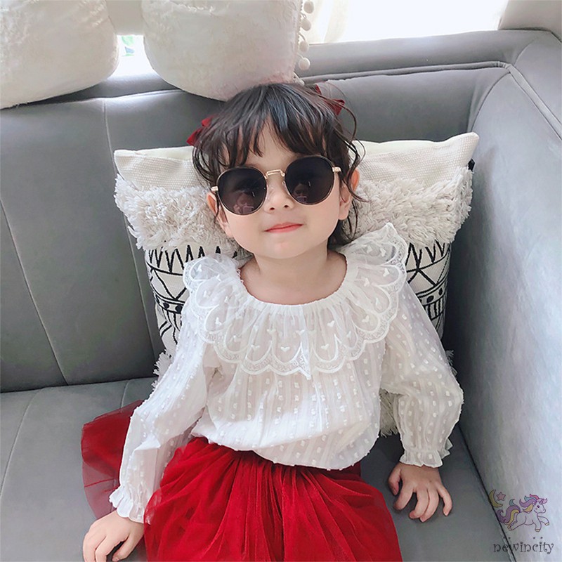 Áo sơ mi dai tay phối ren phong cách Hàn Quốc thời trang xinh xắn cho bé gái