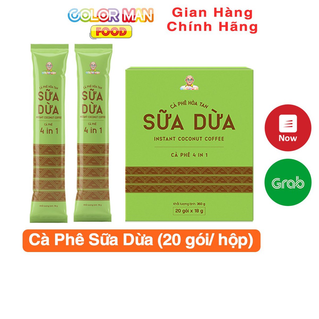 Cà Phê Sữa Dừa Color Man set 20 gói với hương thơm sữa dừa béo ngậy hòa quyện với hương vị cà phê đặc trưng