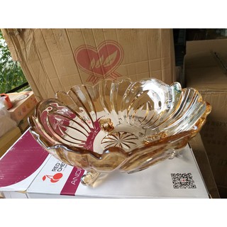 Combo 02 Đĩa đựng hoa quả thủy tinh 3 chân màu vàng