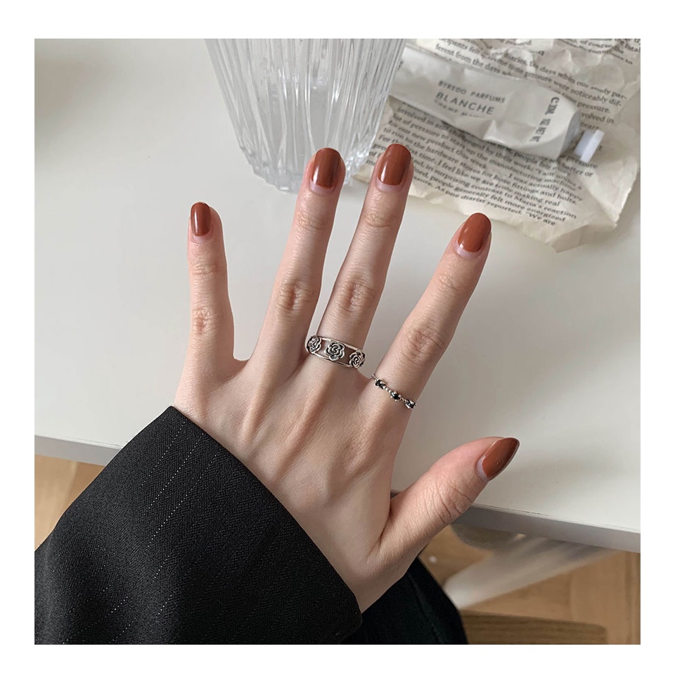 Nhẫn Hở Mạ Bạc 925 Hình Hoa Hồng Đính Đá Phong Cách Vintage