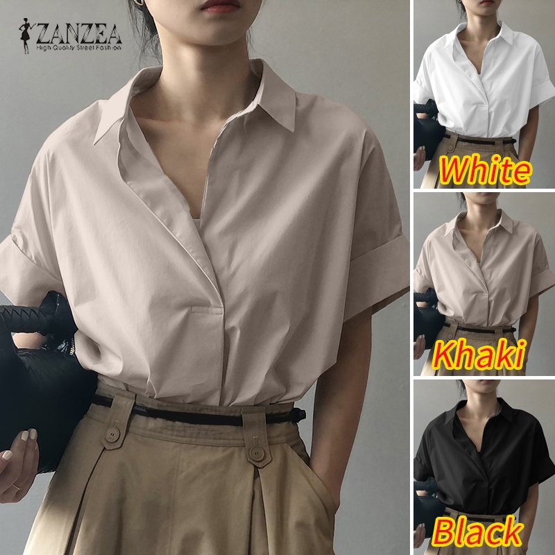 Áo sơ mi ZANZEA tay ngắn cổ bẻ thời trang dành cho nữ