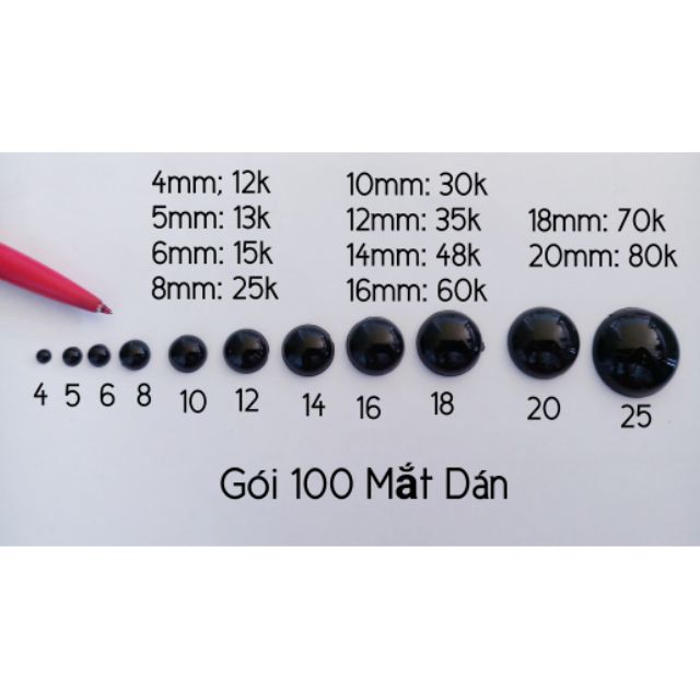 Mắt dán thú bông gói 100 mắt
