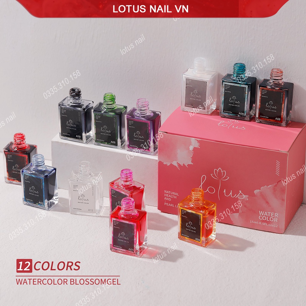 Set cồn loang, gel tạo loang Lotus 12 màu cao cấp