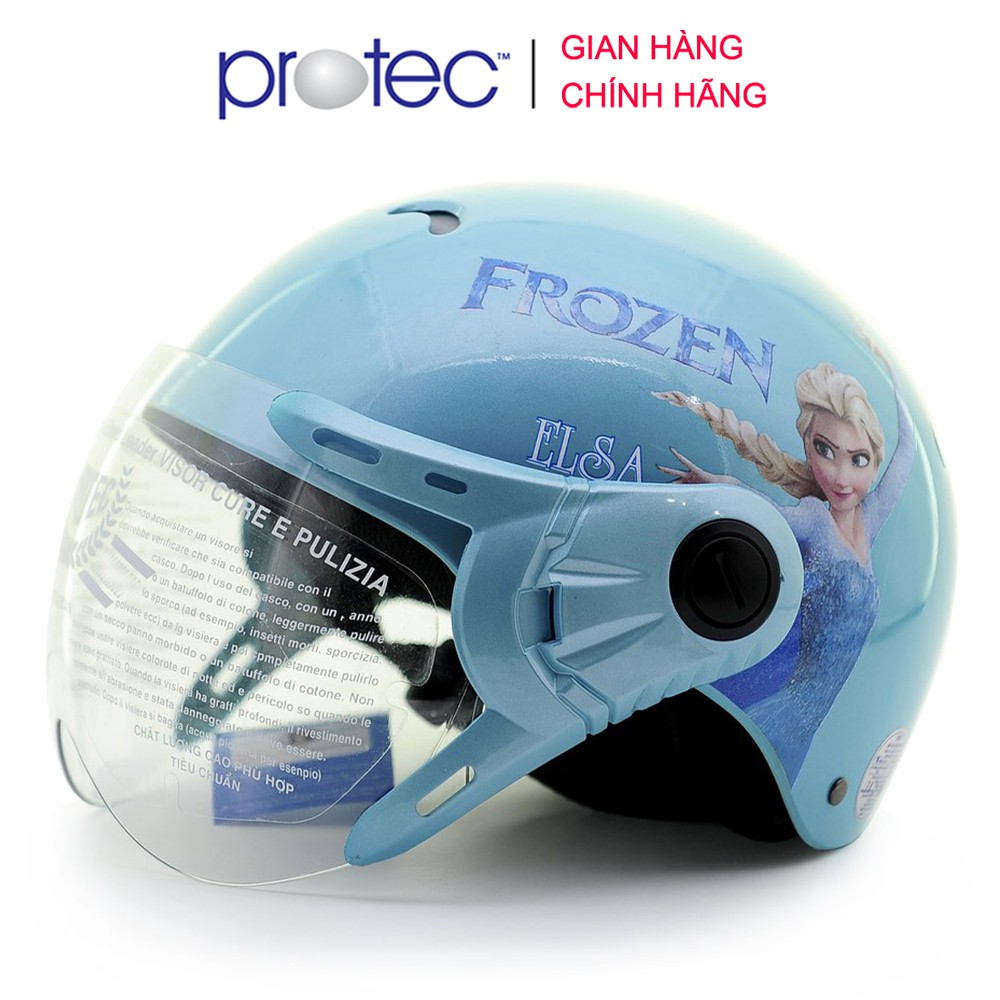 Nón bảo hiểm trẻ em 1/2 đầu có kính Protec Kitty, họa tiết nữ hoàng băng giá Frozen