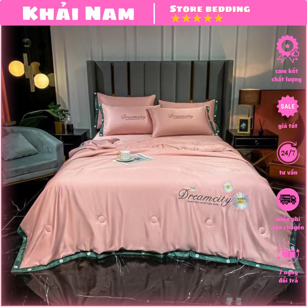 Trọn bộ chăn ga gối hè lụa 4 món chăn trần mềm mịn , mát lạnh cho mùa hè