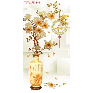 Tranh dán tường 3D bình hoa mai vàng BINBIN TDT13 (In theo yêu cầu)