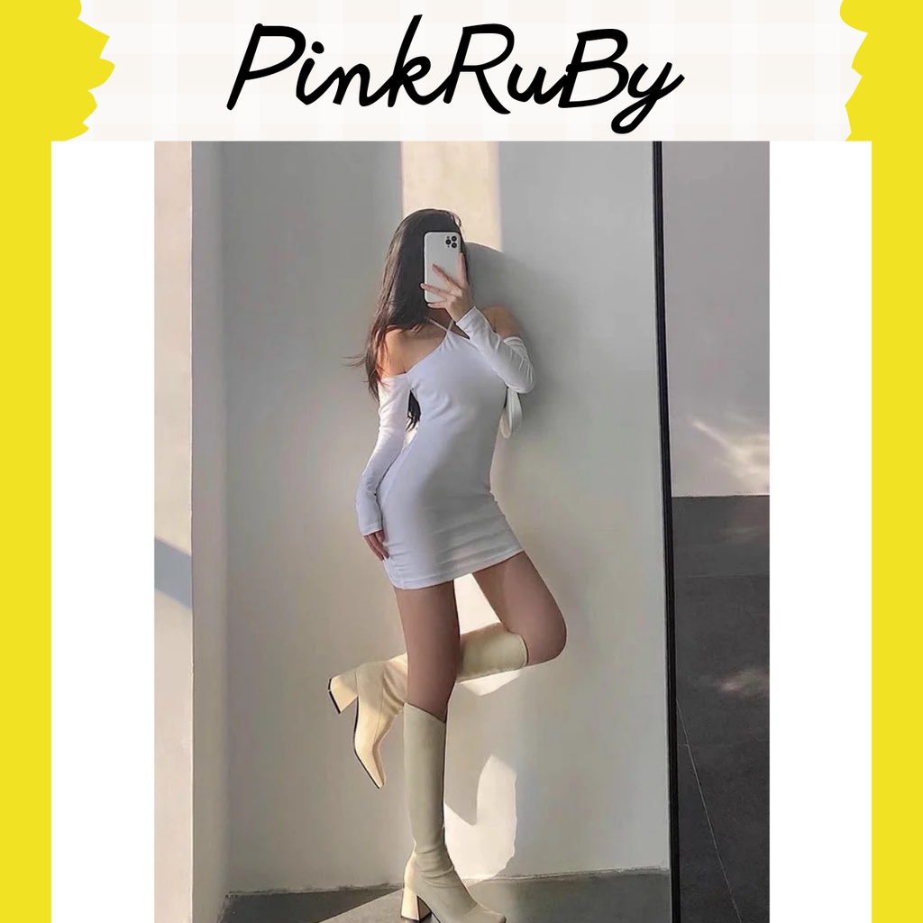 Đầm Body Trễ Vai Tay Dài Tôn Dáng Gợi Cảm Phối Cổ Yếm E Ấp Ngây Thơ