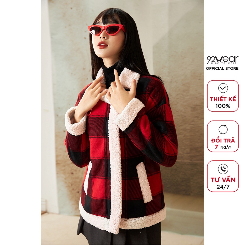Áo khoác nữ lông cừu 92WEAR, kiểu dáng hàn quốc trẻ trung, ấm áp KDA1746
