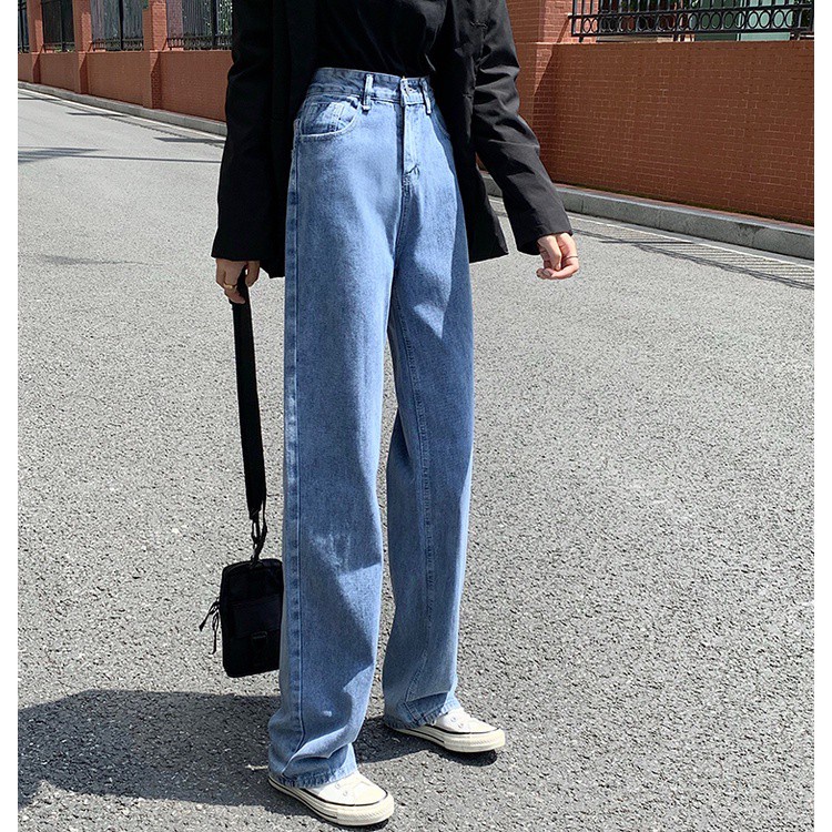 Quần denim ống rộng Peppermint 36886 lưng cao dễ phối đồ thời trang