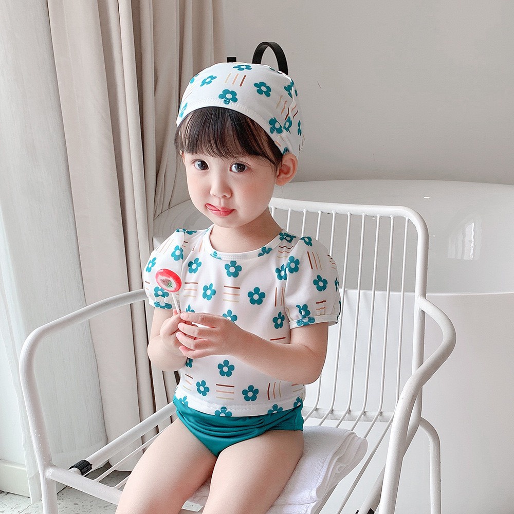 Set đồ bơi bé gái 3 mảnh xanh mint, size bé trên 1 tuổi