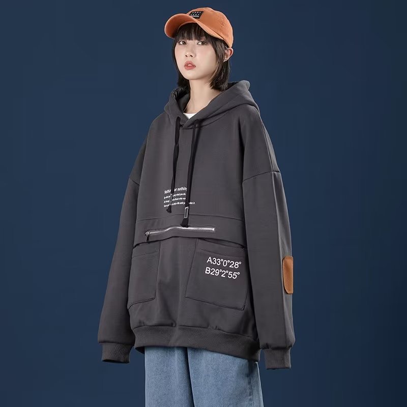 IELGY     Áo hoodie Form Rộng In Chữ Phong Cách hong kong Cho Nữ