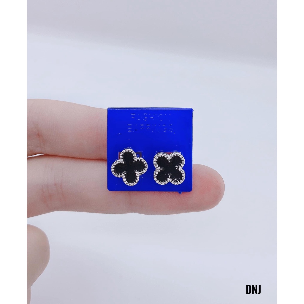 Bông tai nữ bạc thật hình cỏ 4 lá sơn đen sang chảnh - Kho sỉ bạc Nhất Linh