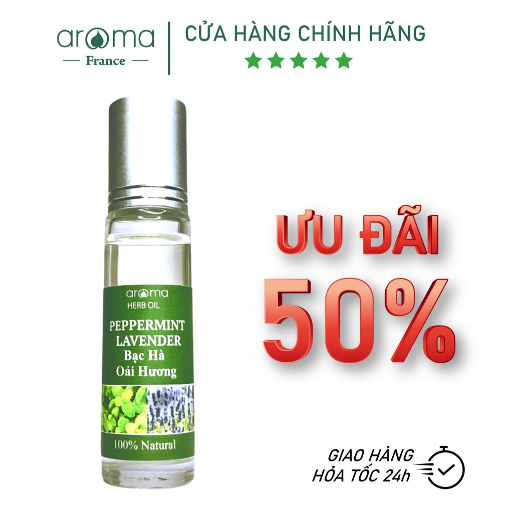 Dầu thảo mộc Bạc hà Oải hương Aroma - Thư giãn, dễ chịu, xoa dịu, đuổi muỗi 9ml